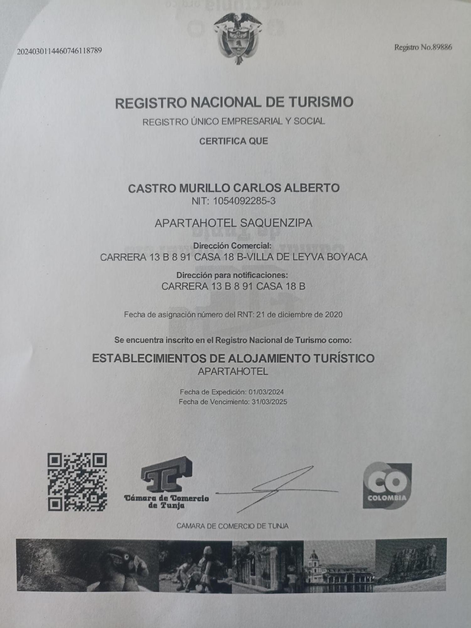 Apartahotel Saquenzipa Villa de Leyva Eksteriør bilde